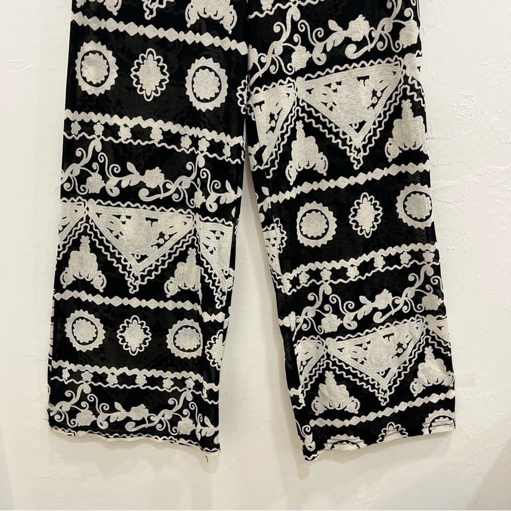 Lulus Wide Leg Pants Womens Small Black White Good Boho Geometric Floral Print - Picture 8 of 12